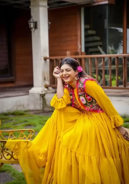 yellow Color Faux Georgette Sequins Embroidered Mother & Daughter Gown