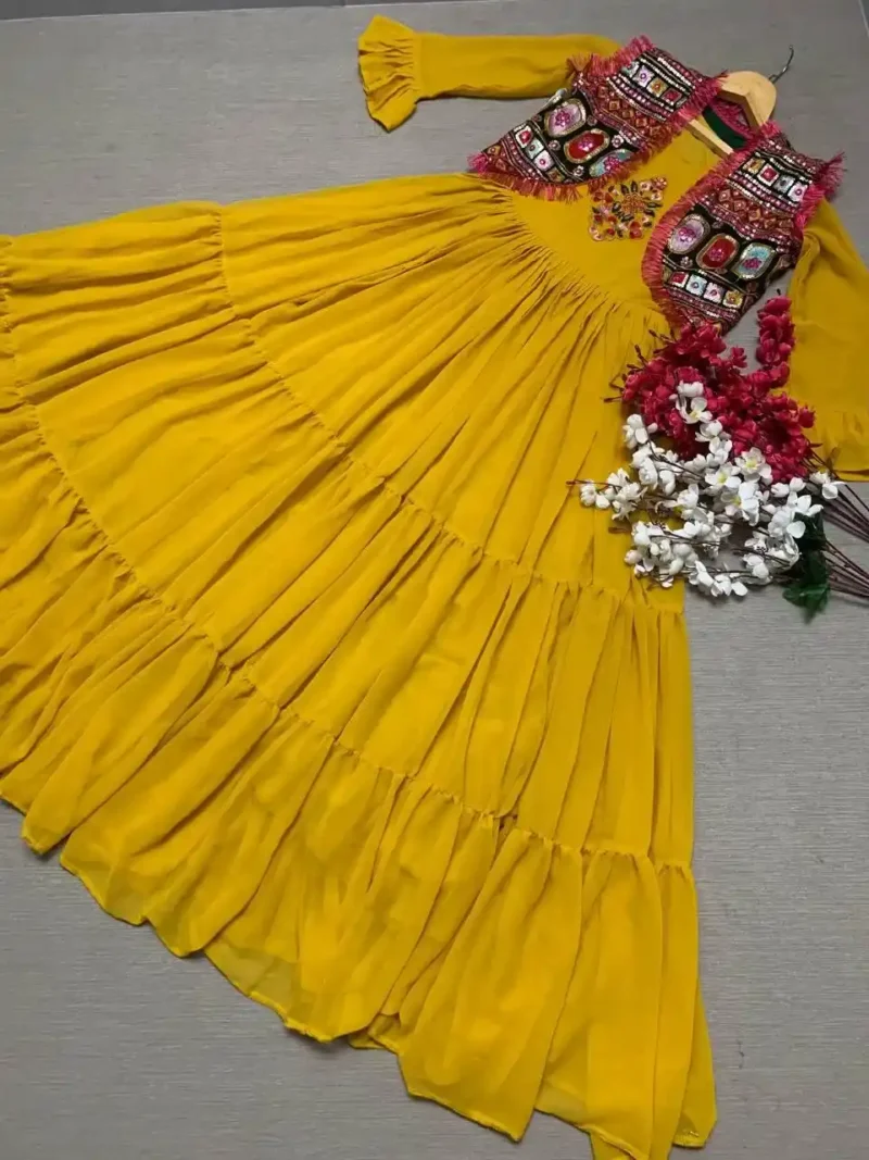 yellow Color Faux Georgette Sequins Embroidered Mother & Daughter Gown