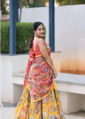 Yellow Colour Kalamkari Printed Cotton Lehenga Choli