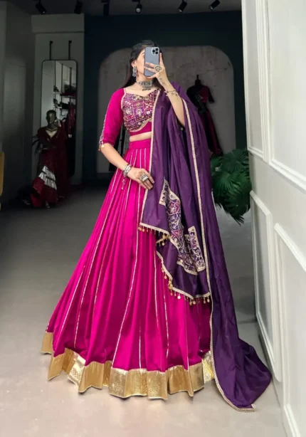 Zari Line Gota Patti Design Chanderi Chaniya Choli