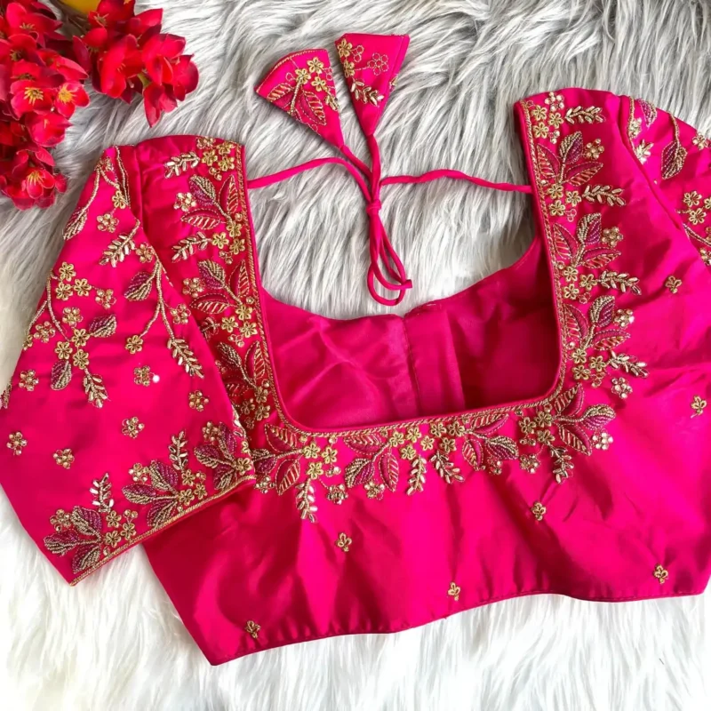Zari Thread Bead Khatli Hand Work Banarasi Silk Blouse