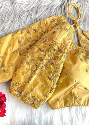 Zari Thread Bead Khatli Hand Work Banarasi Silk Blouse