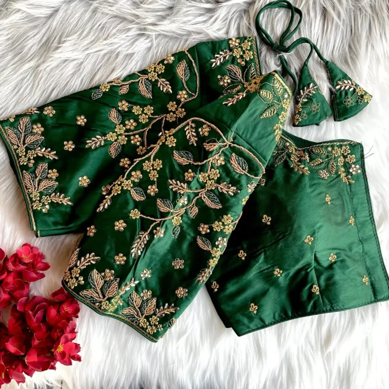Zari Thread Bead Khatli Hand Work Banarasi Silk Blouse