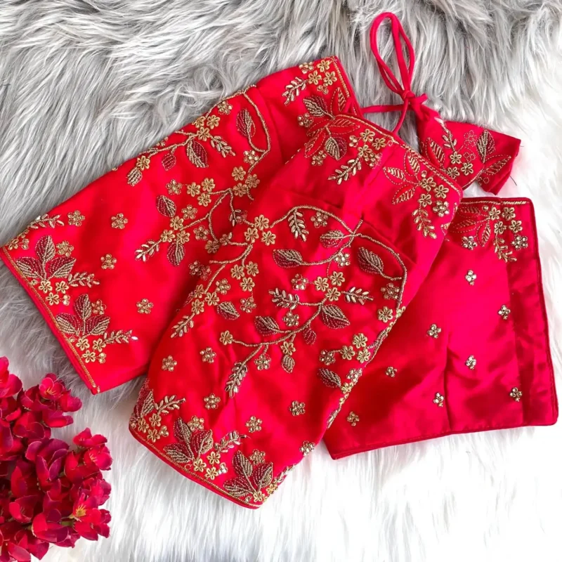 Zari Thread Bead Khatli Hand Work Banarasi Silk Blouse