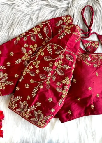 Zari Thread Bead Khatli Hand Work Banarasi Silk Blouse