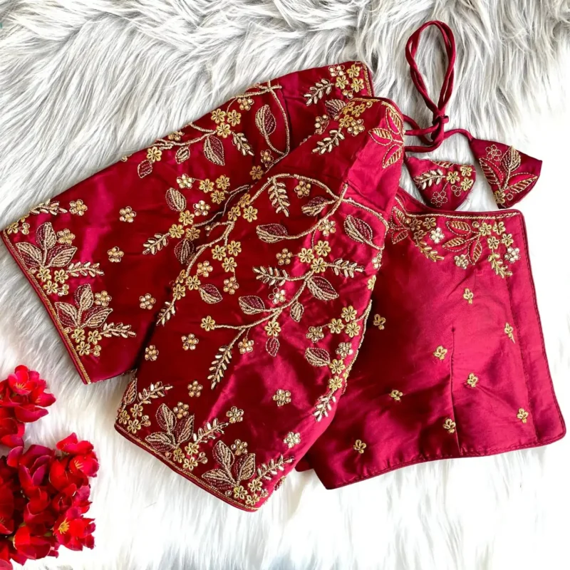 Zari Thread Bead Khatli Hand Work Banarasi Silk Blouse