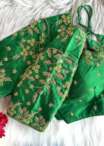 Zari Thread Bead Khatli Hand Work Banarasi Silk Blouse