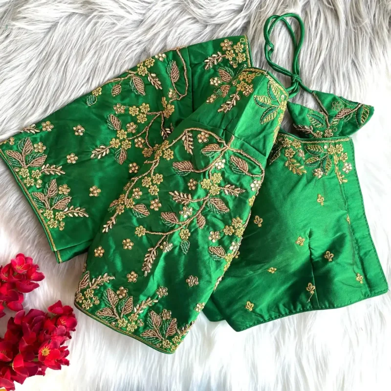 Zari Thread Bead Khatli Hand Work Banarasi Silk Blouse