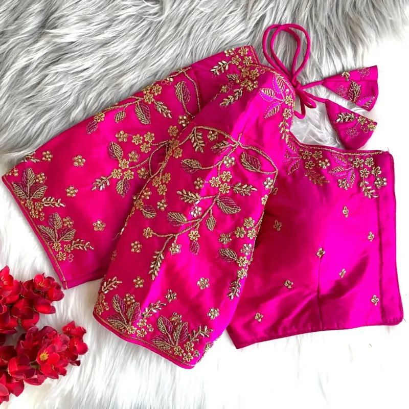 Zari Thread Bead Khatli Hand Work Banarasi Silk Blouse