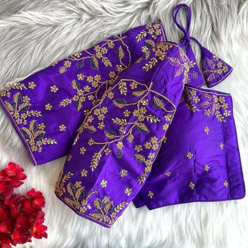 Zari Thread Bead Khatli Hand Work Banarasi Silk Blouse