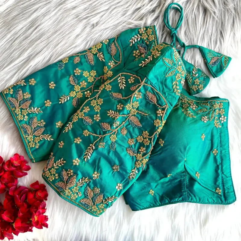 Zari Thread Bead Khatli Hand Work Banarasi Silk Blouse