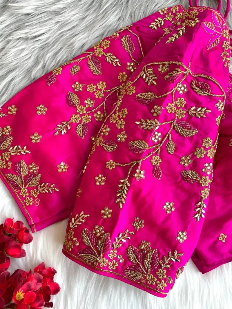 Zari Thread Bead Khatli Hand Work Banarasi Silk Blouse
