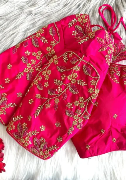 Zari Thread Bead Khatli Hand Work Banarasi Silk Blouse