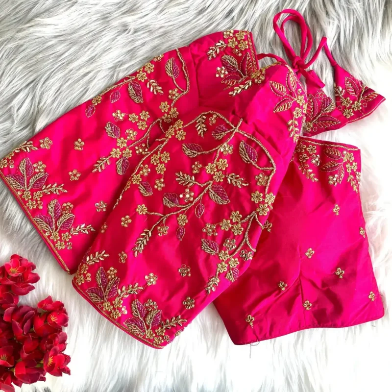 Zari Thread Bead Khatli Hand Work Banarasi Silk Blouse