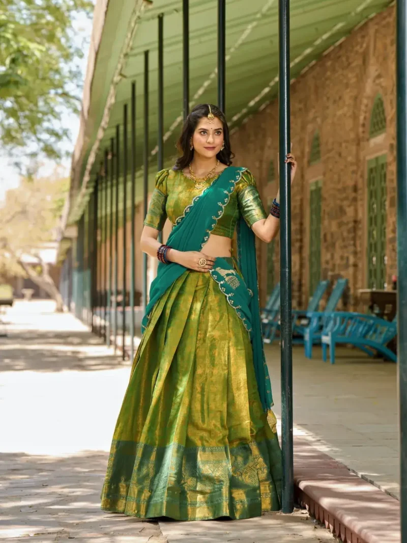 Zari Weaving Work Kanjivaram South Indian Wedding Lehenga