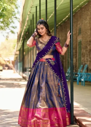 Zari Weaving Work Kanjivaram South Indian Wedding Lehenga