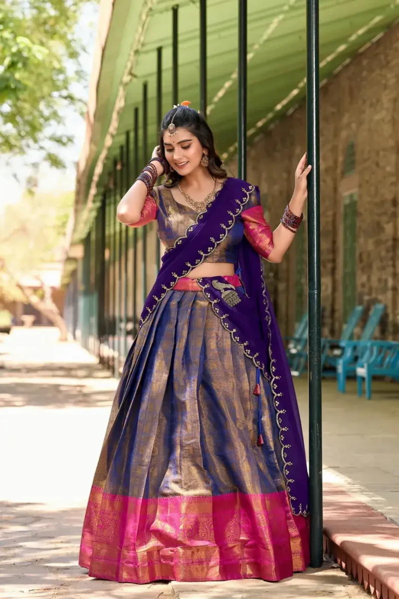 Zari Weaving Work Kanjivaram South Indian Wedding Lehenga