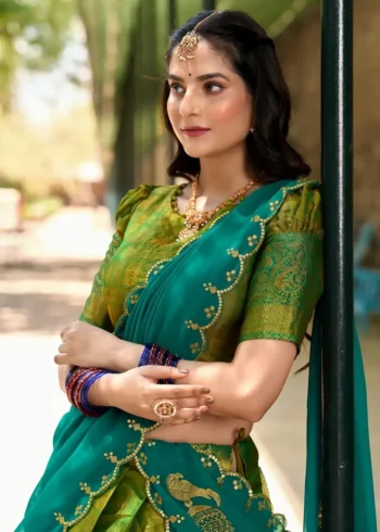Zari Weaving Work Kanjivaram South Indian Wedding Lehenga