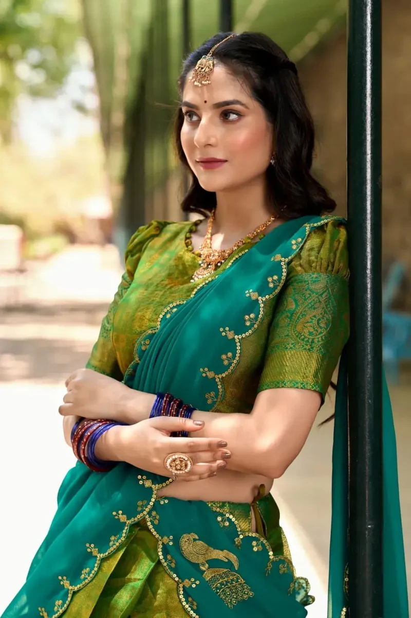 Zari Weaving Work Kanjivaram South Indian Wedding Lehenga