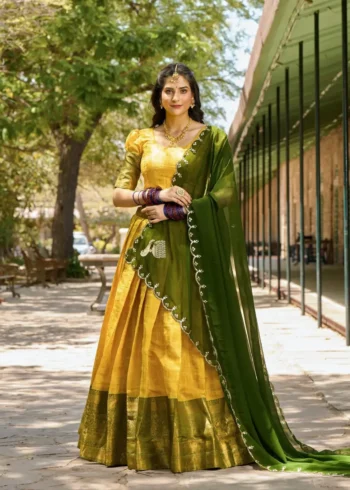 Zari Weaving Work Kanjivaram South Indian Wedding Lehenga