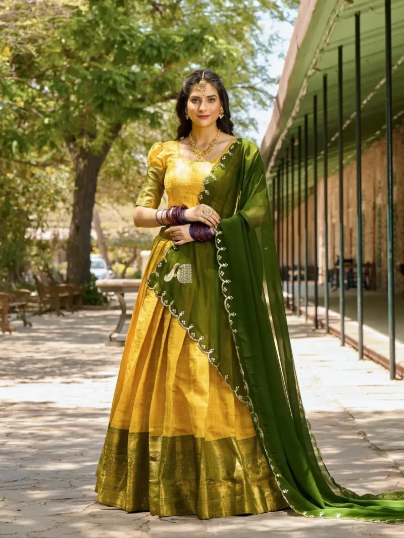 Zari Weaving Work Kanjivaram South Indian Wedding Lehenga