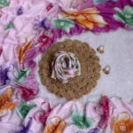 Baby Pink Chinon Silk Digital Print Saree With Rainbow Sequins Border Organza Saree