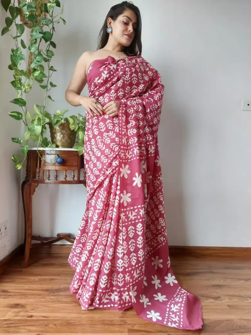 Batik Digital Prints Flowy Linen Silk Cotton Sarees