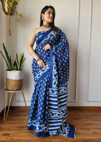 batik-printed-linen-cotton-silk-sarees-malsitara-blue
