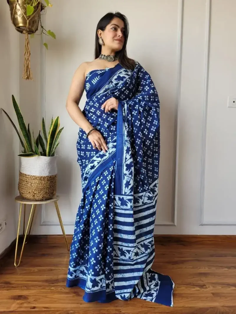 batik-printed-linen-cotton-silk-sarees-malsitara-blue