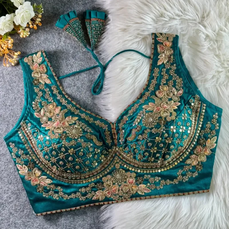 Beautiful Heavy Stars Beads Work Sabyasachi Neck Bridal Blouse