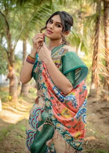 Buy Rajwadi saree 14 Beige Multicolor Digital Print Tussar Silk Saree