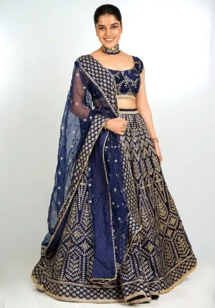 Blue Color Chapat Jari and Coding Dori Embroidery Work Party Wear Lehenga