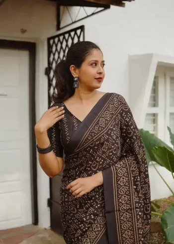Bold Black Pure Linen Saree With Tassels