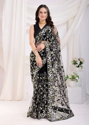 Chikankari Embroidery Work Soft Net Partywear Saree