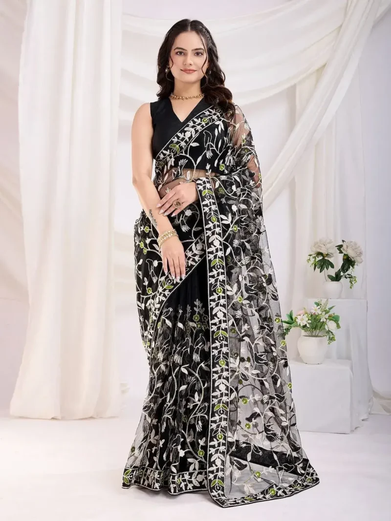 Chikankari Embroidery Work Soft Net Partywear Saree