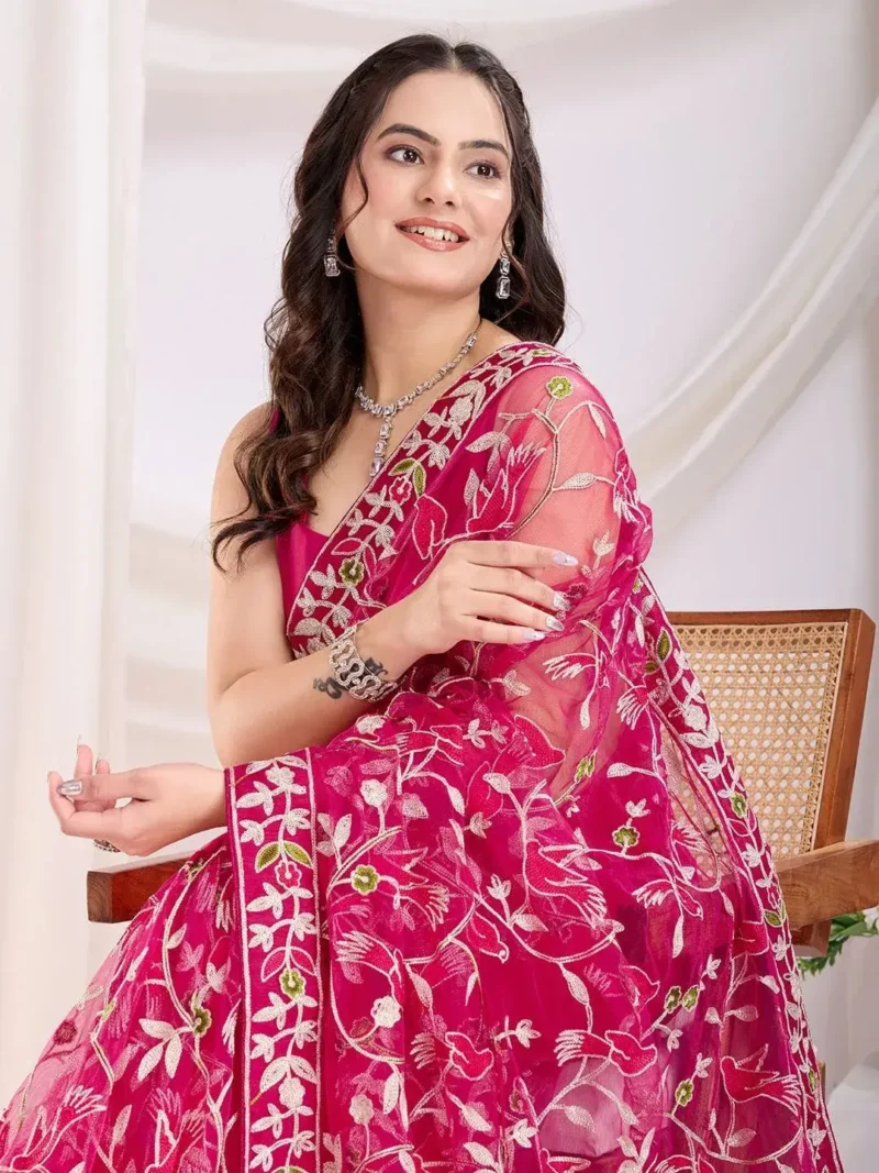 Chikankari Embroidery Work Soft Net Partywear Saree