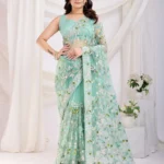 Chikankari Embroidery Work Soft Net Partywear Saree