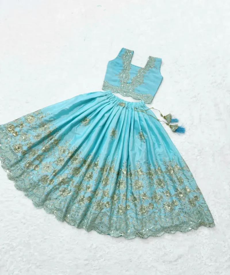 Chinon Silk Heavy Embroidered Stylish Partwear Kids Lehenga