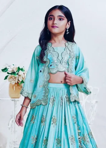 Chinon Silk Heavy Embroidered Stylish Partwear Kids Lehenga