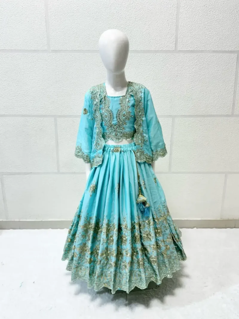 Chinon Silk Heavy Embroidered Stylish Partwear Kids Lehenga