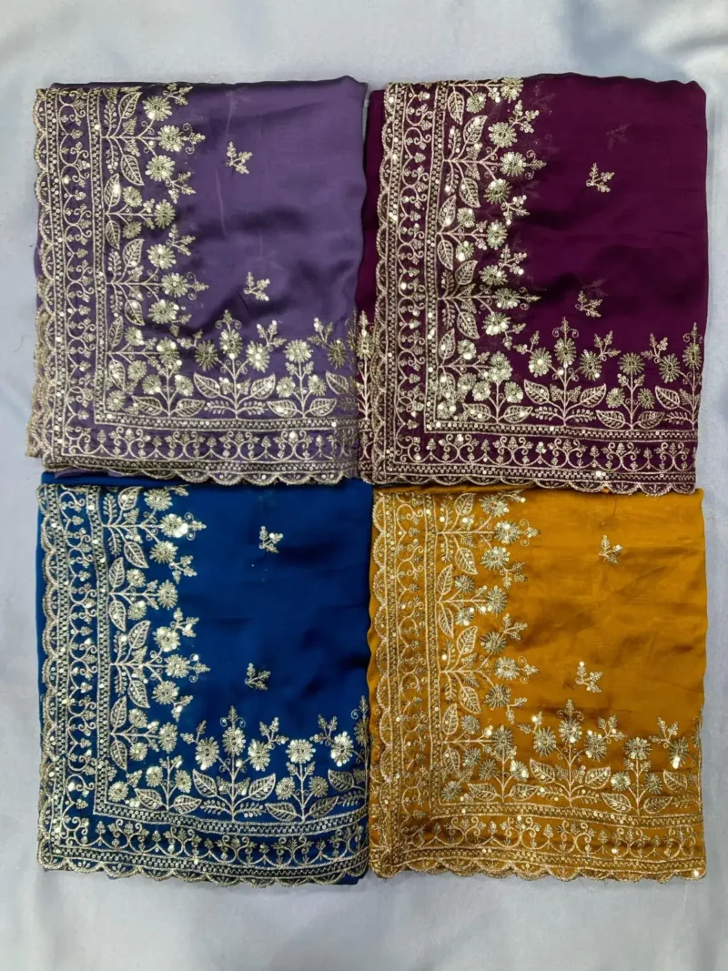 Chinon Silk Sequins Embroidery Party Wear Saree
