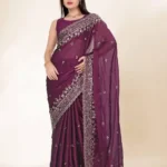 Chinon Silk Sequins Embroidery Party Wear Saree