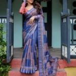 Deep Indigo Blue Pure Linen Saree