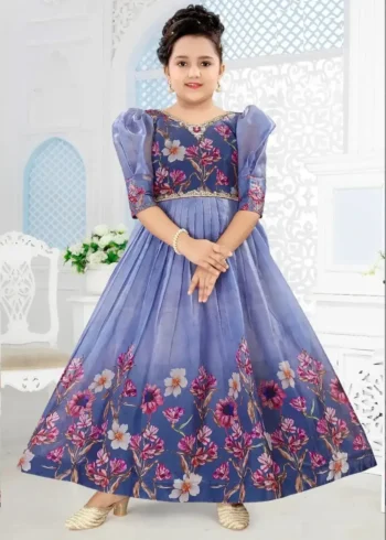 Designer Taby Silk Organza Digital Printed Gown for Kids