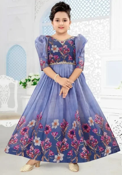 Designer Taby Silk Organza Digital Printed Gown for Kids