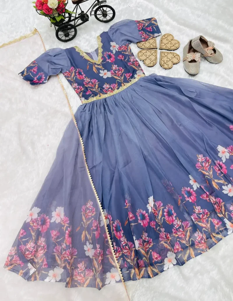Designer Taby Silk Organza Digital Printed Gown for Kids