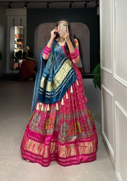 Digital Print With Lagadi Patta Gaji Silk Traditional Lehenga Choli