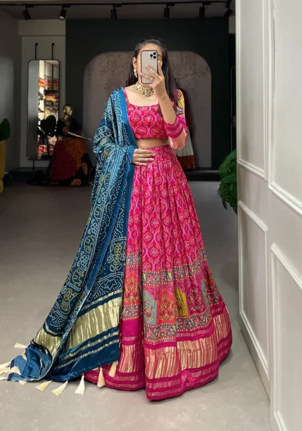 Digital Print With Lagadi Patta Gaji Silk Traditional Lehenga Choli