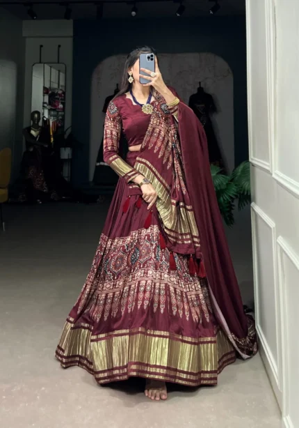 Digital Print With Lagadi Patta Gaji Silk Traditional Lehenga Choli