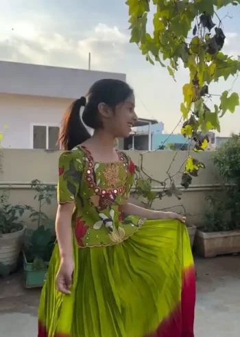 Digital Printed Kediya Style Kids Lehenga Choli